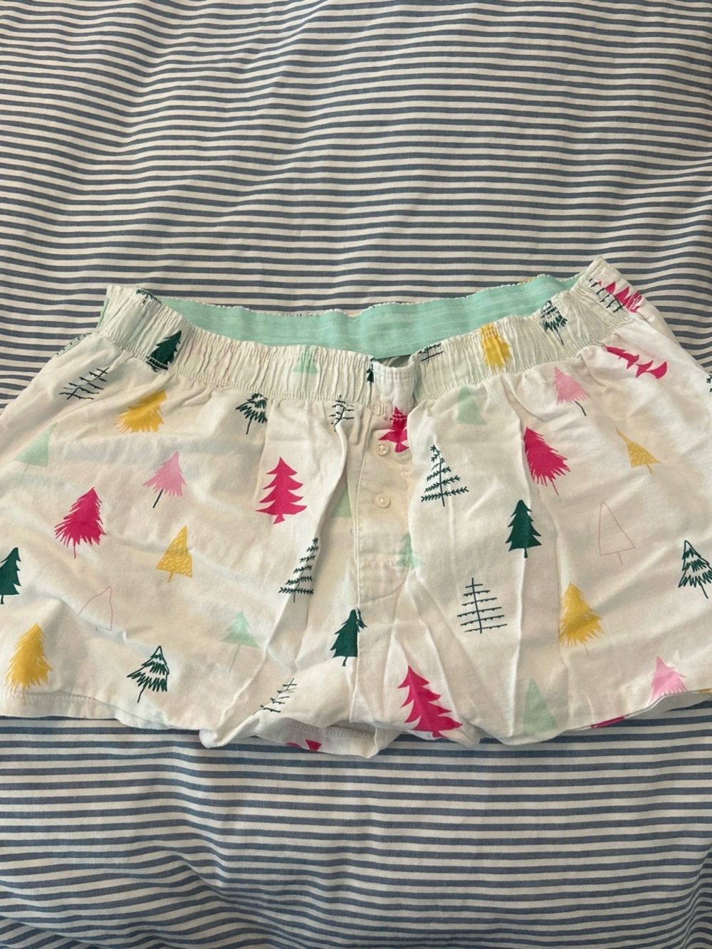 Target White Cotton Pajama Shorts with Pink Green Yellow Tree Print